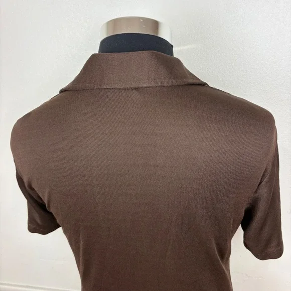 MarVista Sportswear Mens VTG Button Up Polo Shirt Sz S Short Sleeve Brown Stripe - Picture 9 of 17
